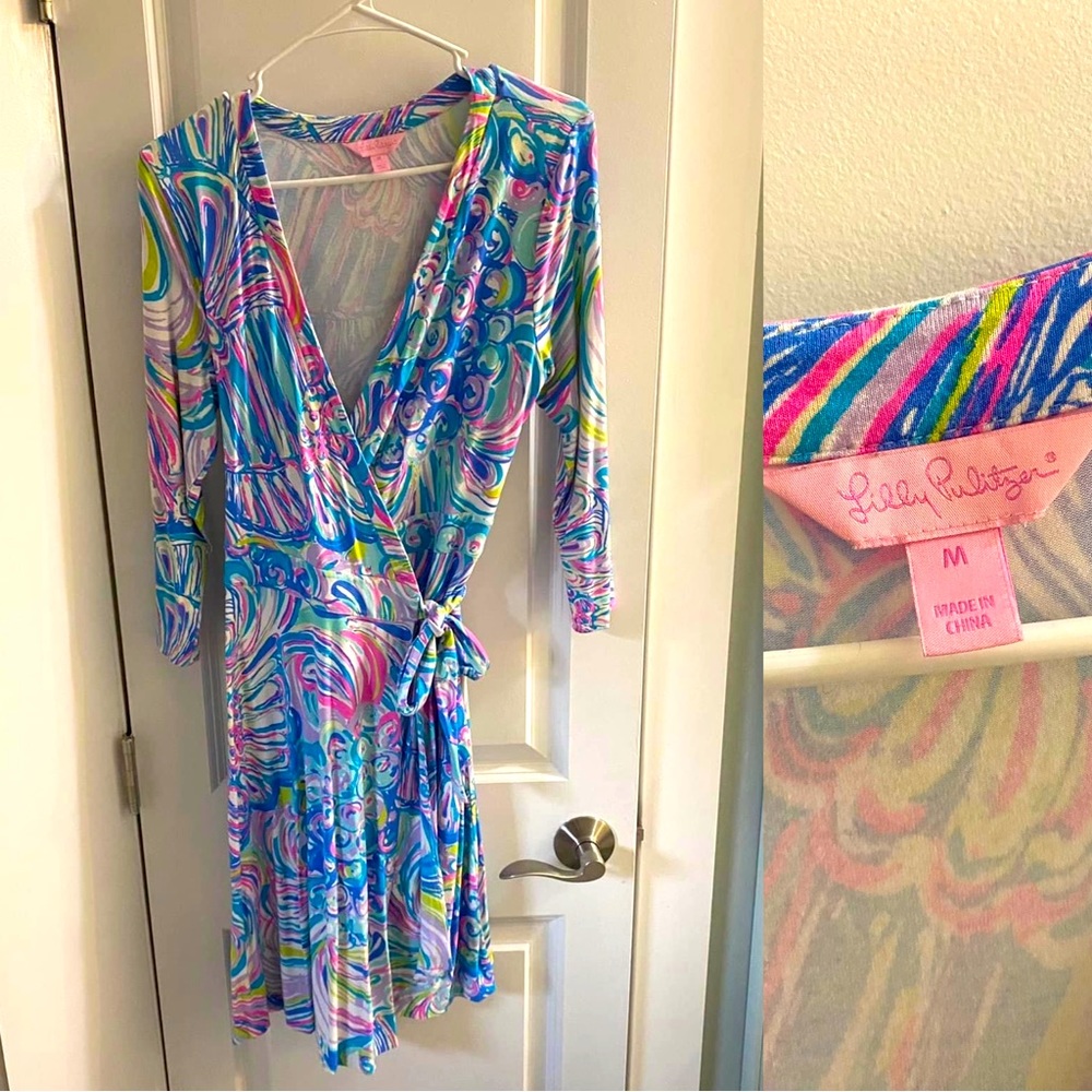 Lilly Pulitzer wrap dress midi swing blue Emilia gillty pleasure